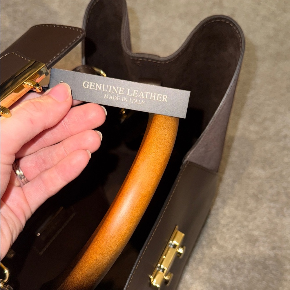Dark Brown Suede & Leather Satchel Bag - Picture 9 of 11